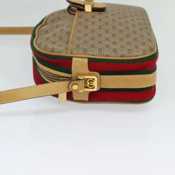 GUCCI Micro GG Supreme Web Sherry Line Bag PVC Beige Gold Auth gh497 - Picture 3 of 16